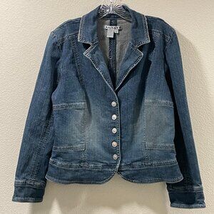 AMI Long Sleeve Denim Jacket/Blazer Distressed Medium Wash Blue Women L